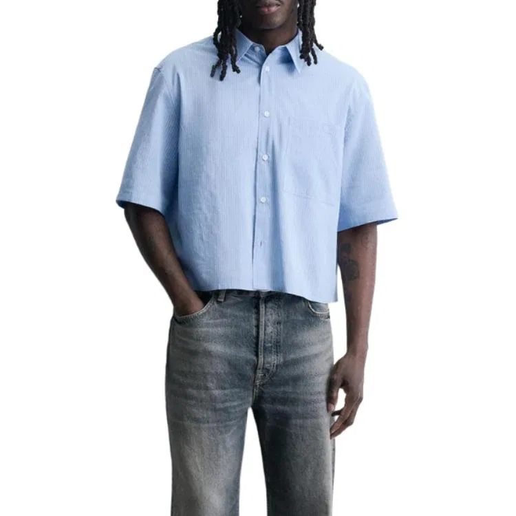 Мужская рубашка с лацканами Light Blue ZARA, Light Blue — фото 3