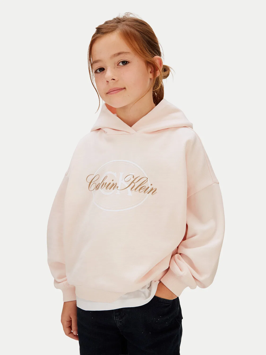 Свитшот свободного кроя для девочки Oval Calvin Klein, розовый