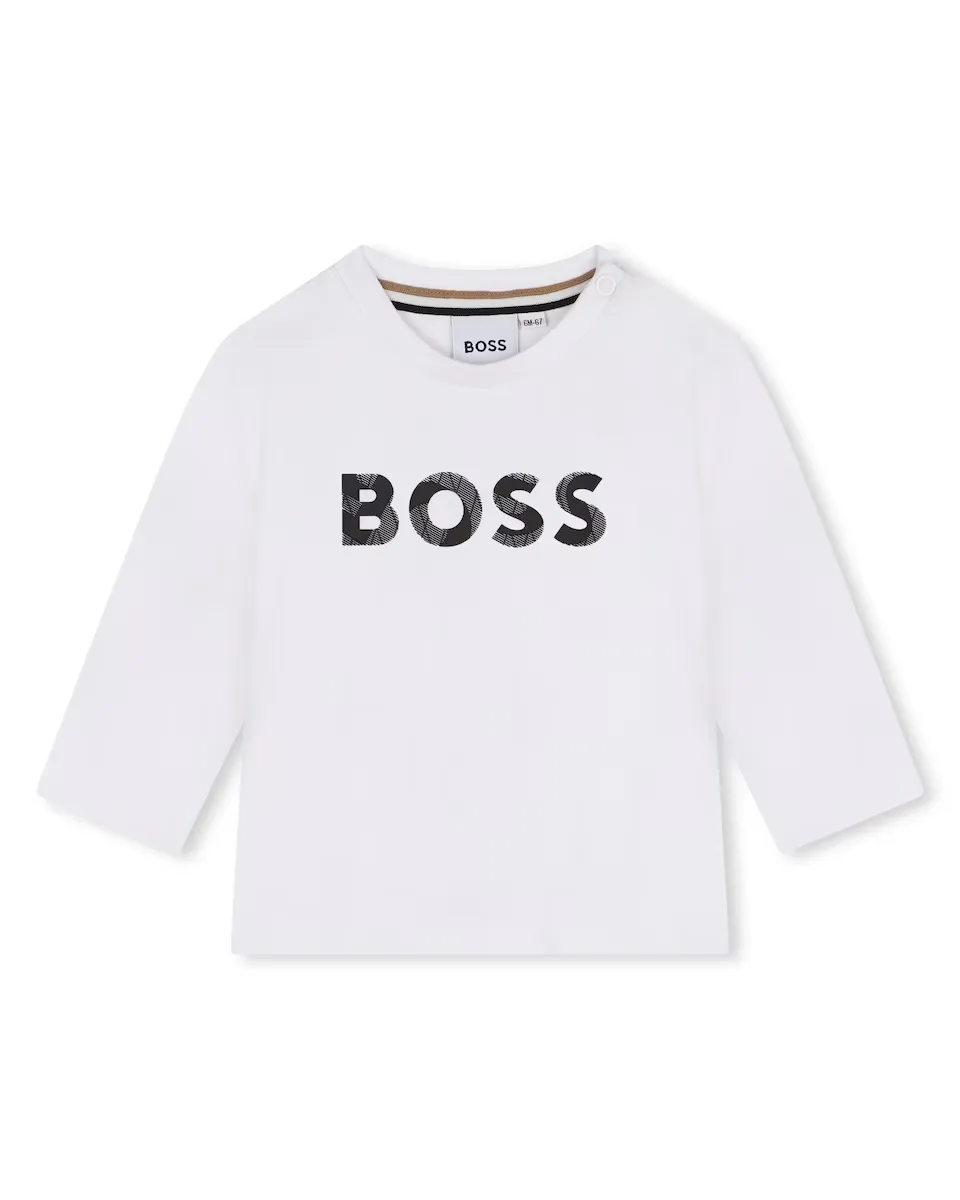 

Футболка для мальчика из 100% хлопка с логотипом спереди BOSS Kidswear, белый