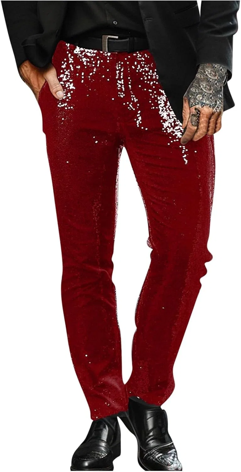 Мужские брюки с пайетками, модель 60s 70s Disco Pants, красный