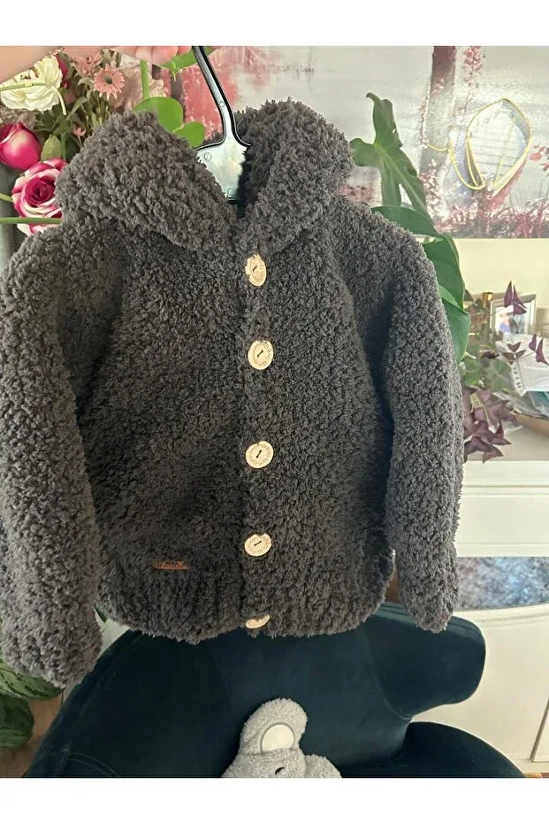 Детское пальто-кардиган с капюшоном Hand Knitted Teddy Bear Coat Cardigan Pera, Brown — фото 4