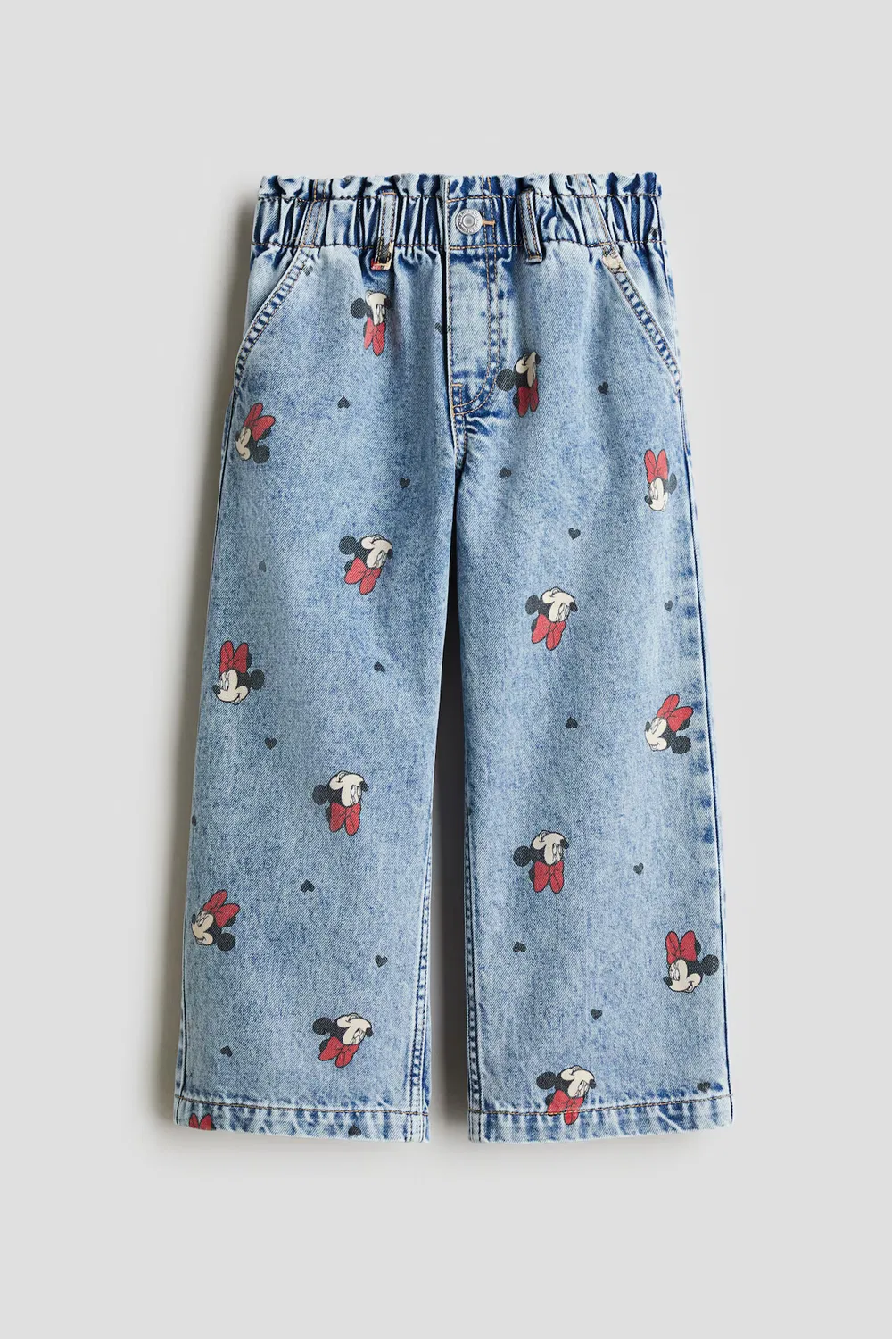 Джинсы с широкими штанинами и декоративным рисунком H&M, Helles Denimblau/Minnie Maus