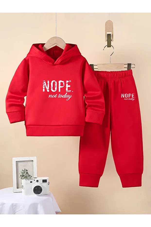 Детский комплект спортивного костюма из футера с принтом Nope premium 3 for boy/girl yarn sweatshirt & tracksuit set Let'S Wear, Red