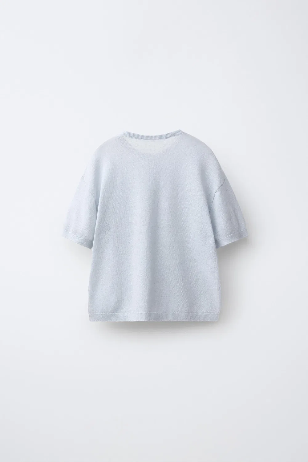 Вязаная футболка Henley из льна и хлопка. ZARA, White/Sky blue — фото 2