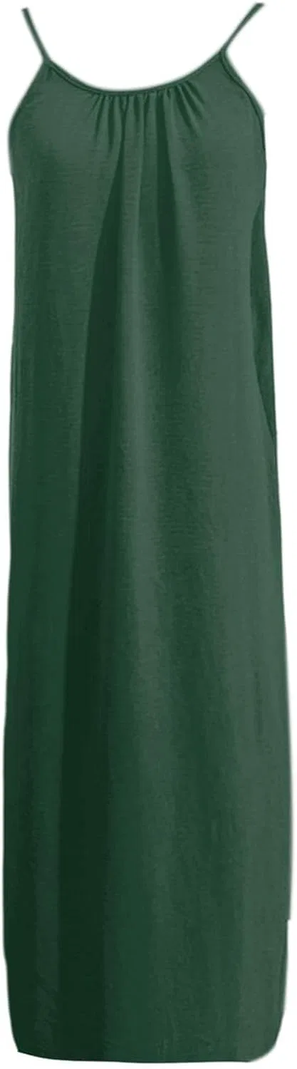 Женское свободное макси-платье без рукавов с открытой спиной, Green — фото 4
