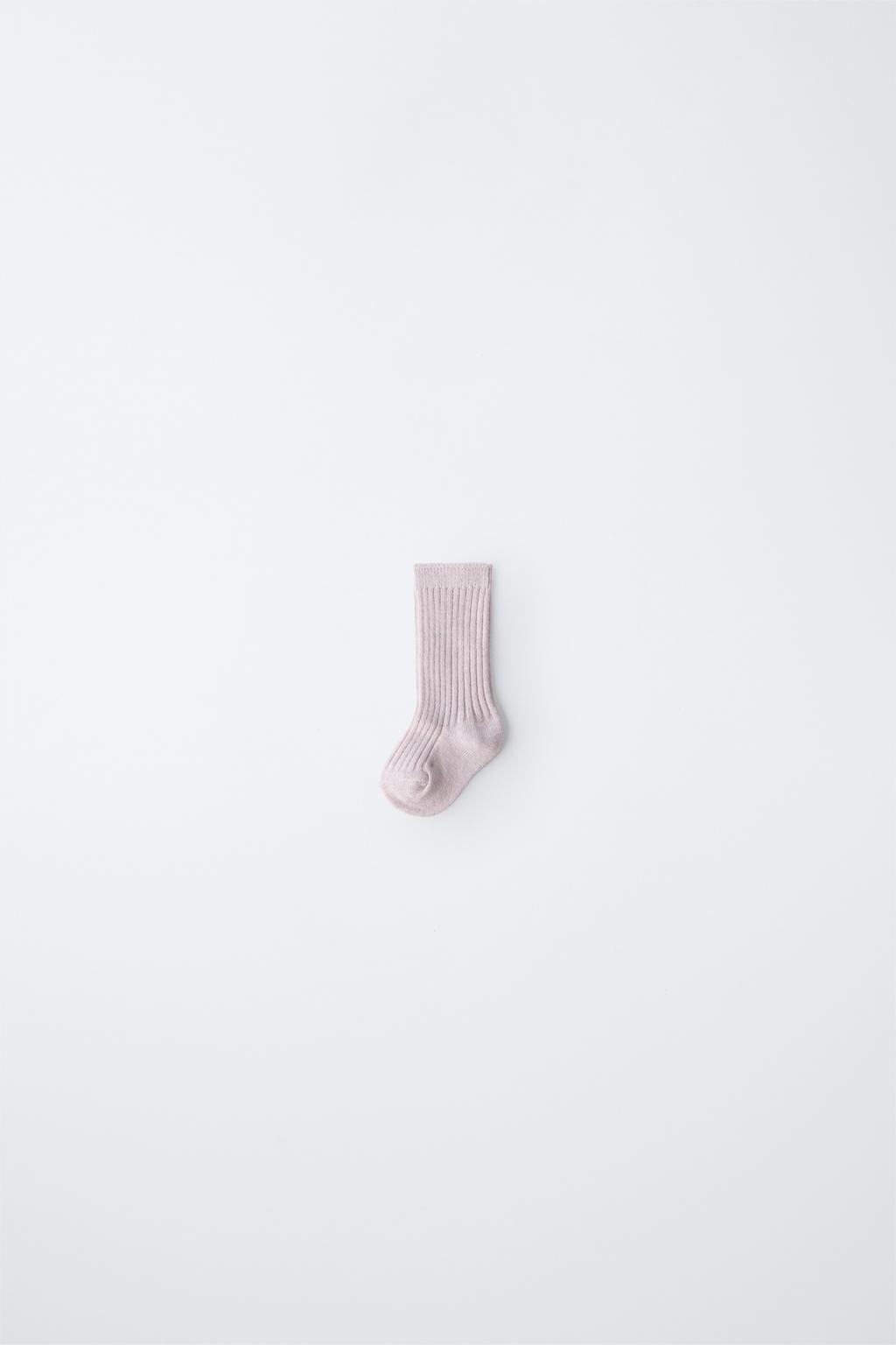 

Хлопчатобумажные и шелковые носки в рубчик ZARA, цвет Pink marl