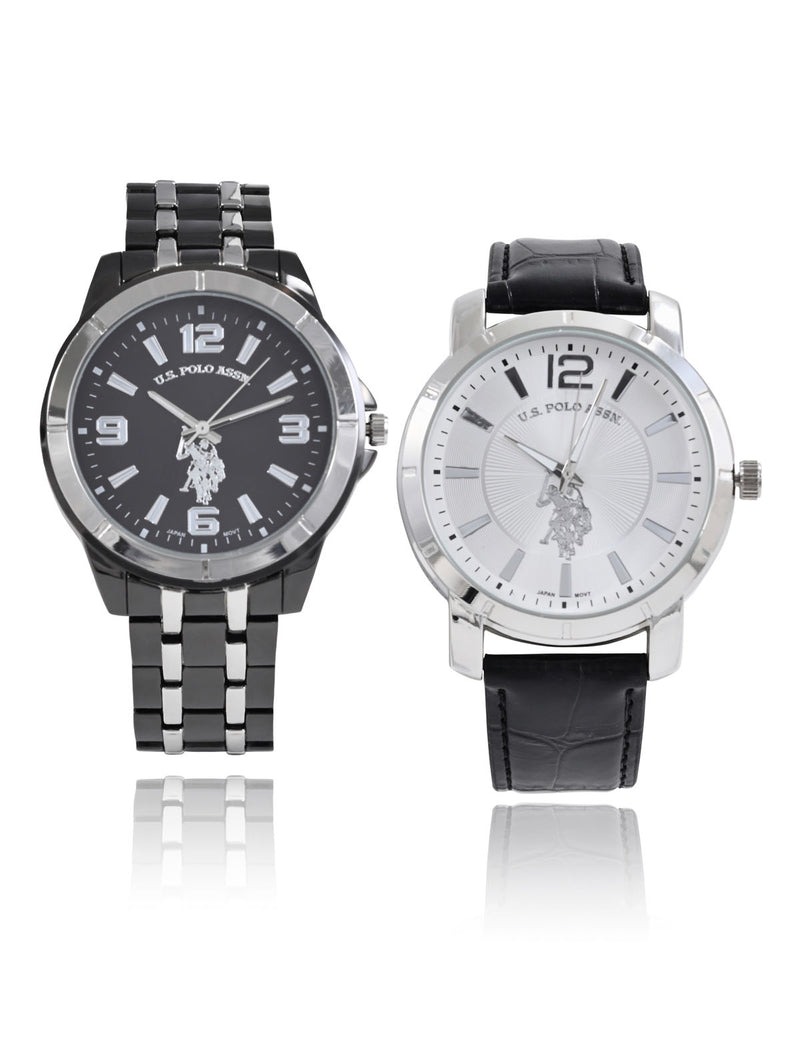 

Часы U.S. Polo Assn Men's Link And Croc Strap, серебристый/черный, 2 шт