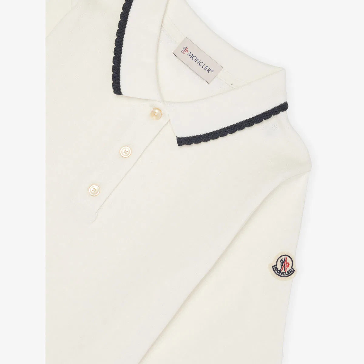 Хлопковая рубашка-поло ажурной вязки, возраст 4-14 лет Moncler, натуральный — фото 2
