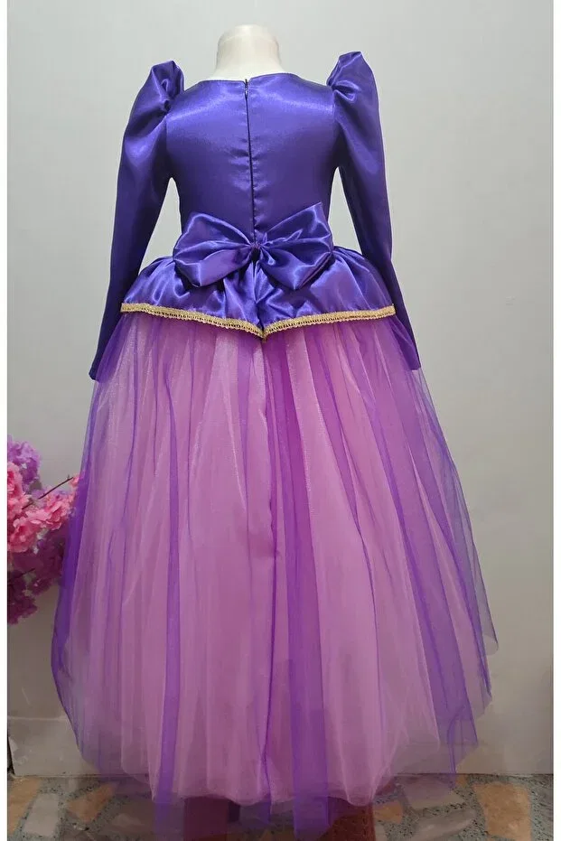 Детское платье для девочек с длинным рукавом Rapunzel costume & girls' birthday dress & rapunzel long-sleeved long-skirted evening dress Boztaş Bebe, Purple — фото 4