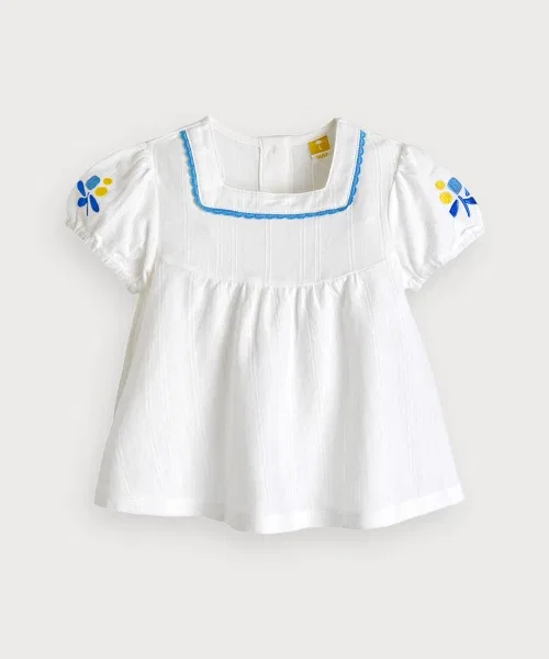 Детский комплект из топа и шорт с вышивкой, moimoln, Off White — фото 2