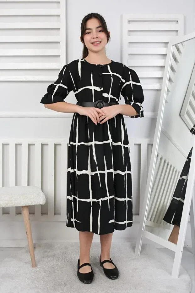 Детское платье для девочек с принтом Elegant crepe girl's eid dress Pumpido, Black — фото 2