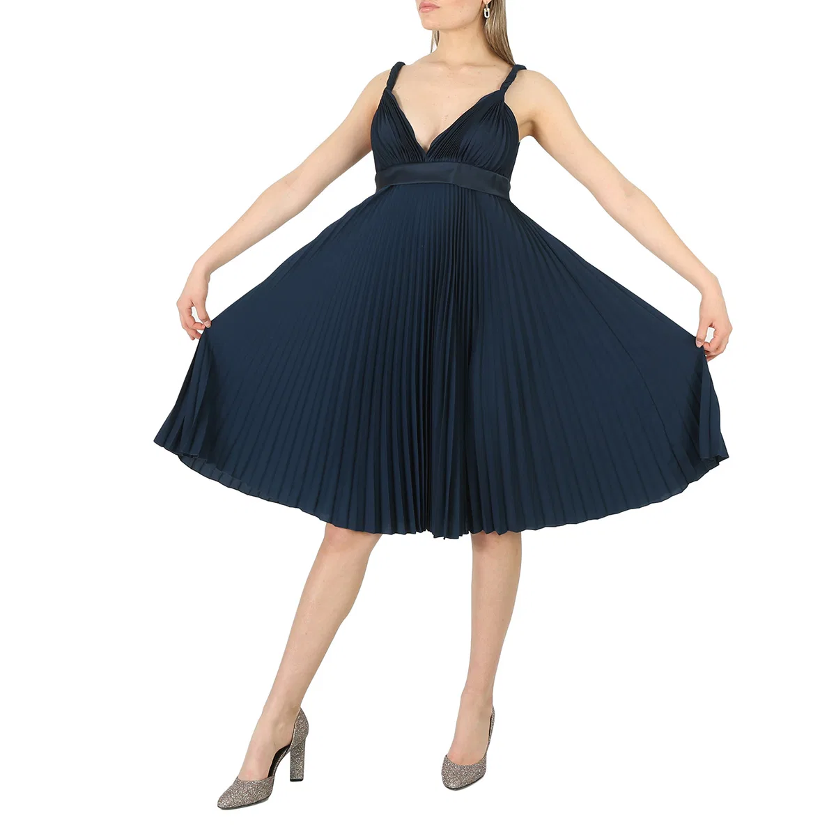 Платье-трапеция с плиссе Burberry Ladies Ink Blue Empire-Line Pleated Dress, Ink Blue — фото 2