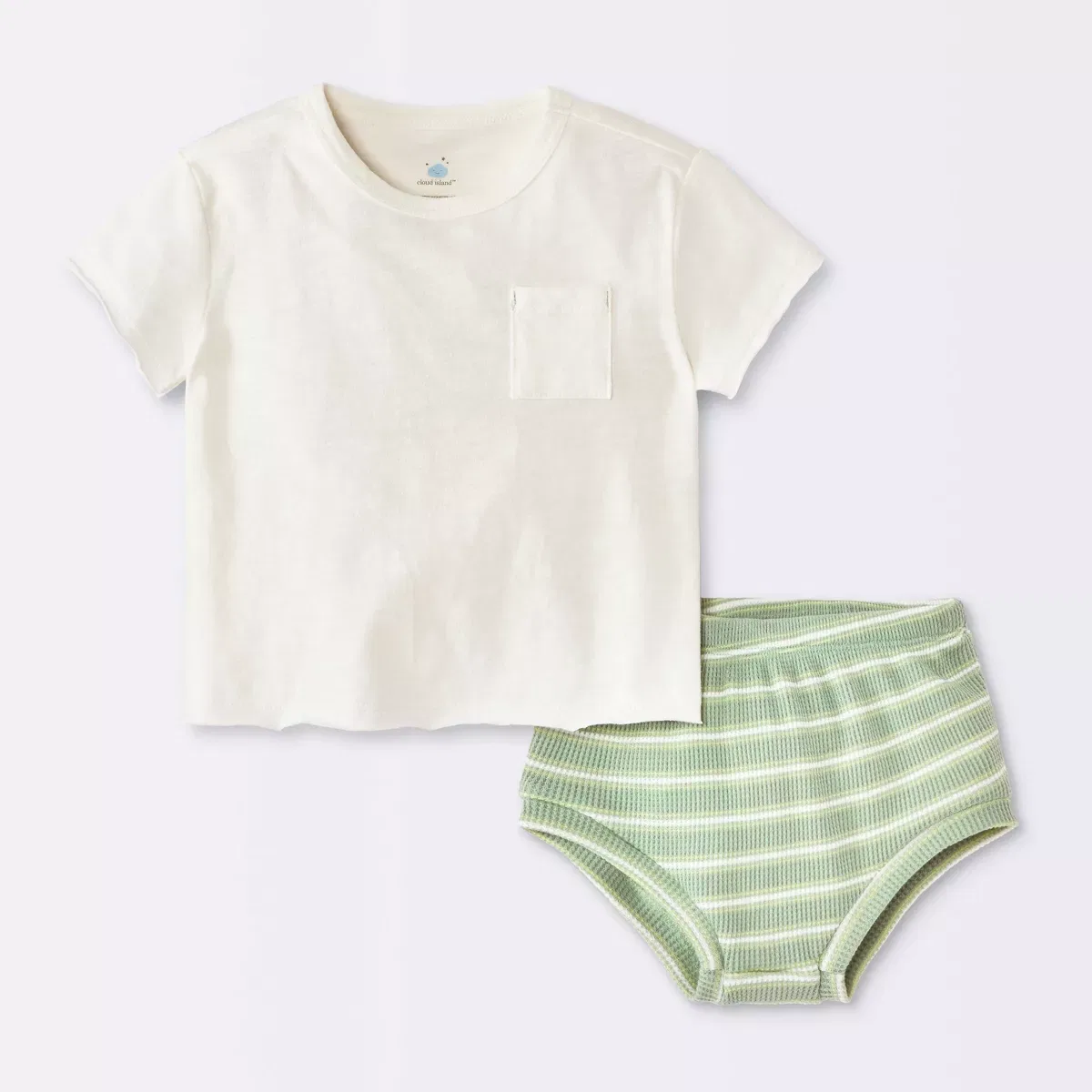 Детский комплект футболки и шорт-блумеров Striped Short Sleeve T-Shirt and Waffle Bloomer Set NEWBORN, Cream