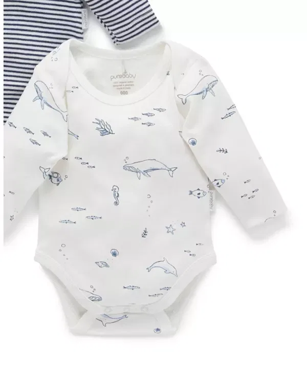 Детский комплект боди с длинным рукавом 2 шт Purebaby, Vanilla Nautical Pack — фото 3
