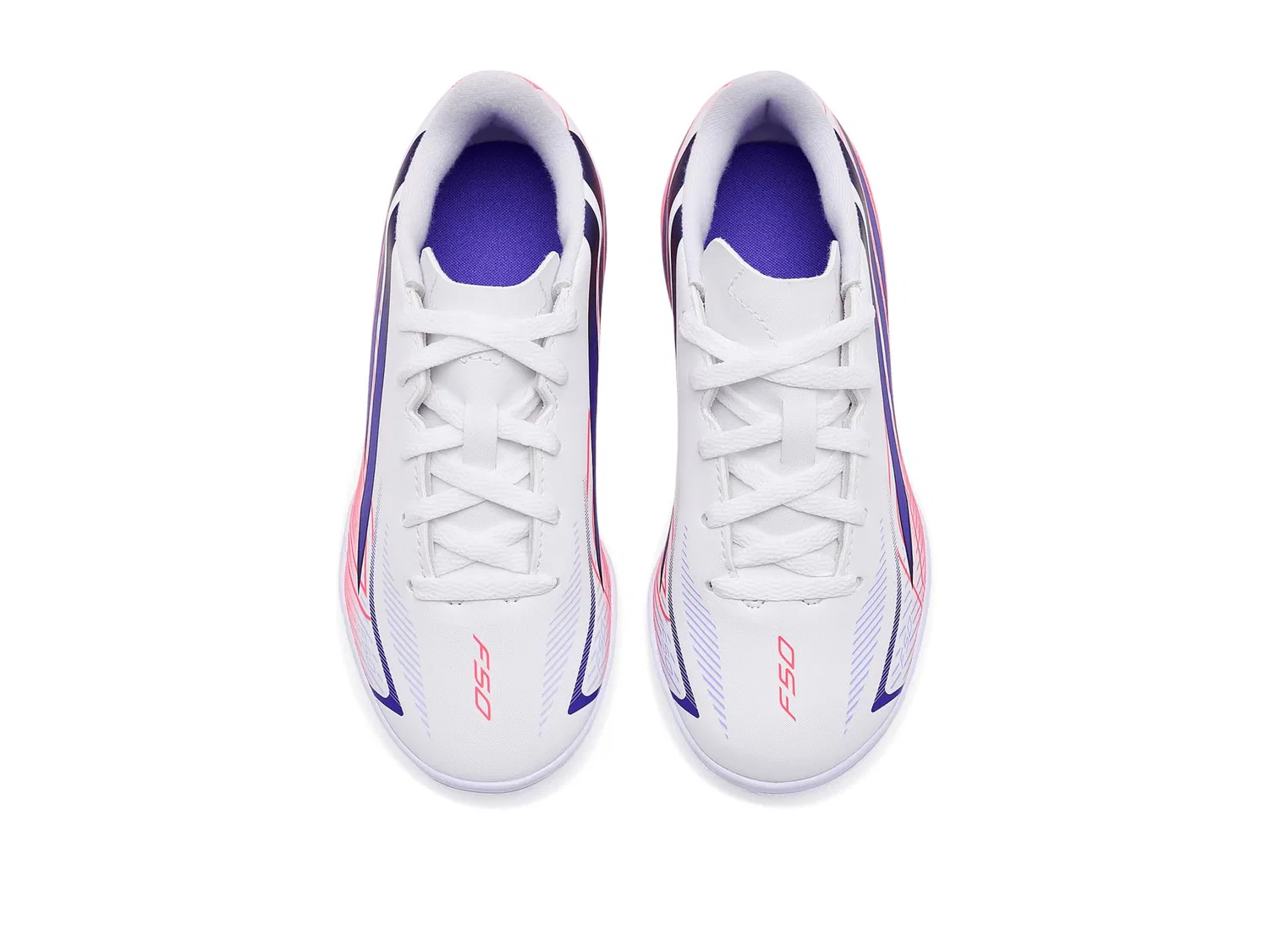 Бутсы F50 Hyperfast Club Indoor (для маленьких и больших детей) Adidas Kids, White/Solar Purple/Solar Turbo — фото 3