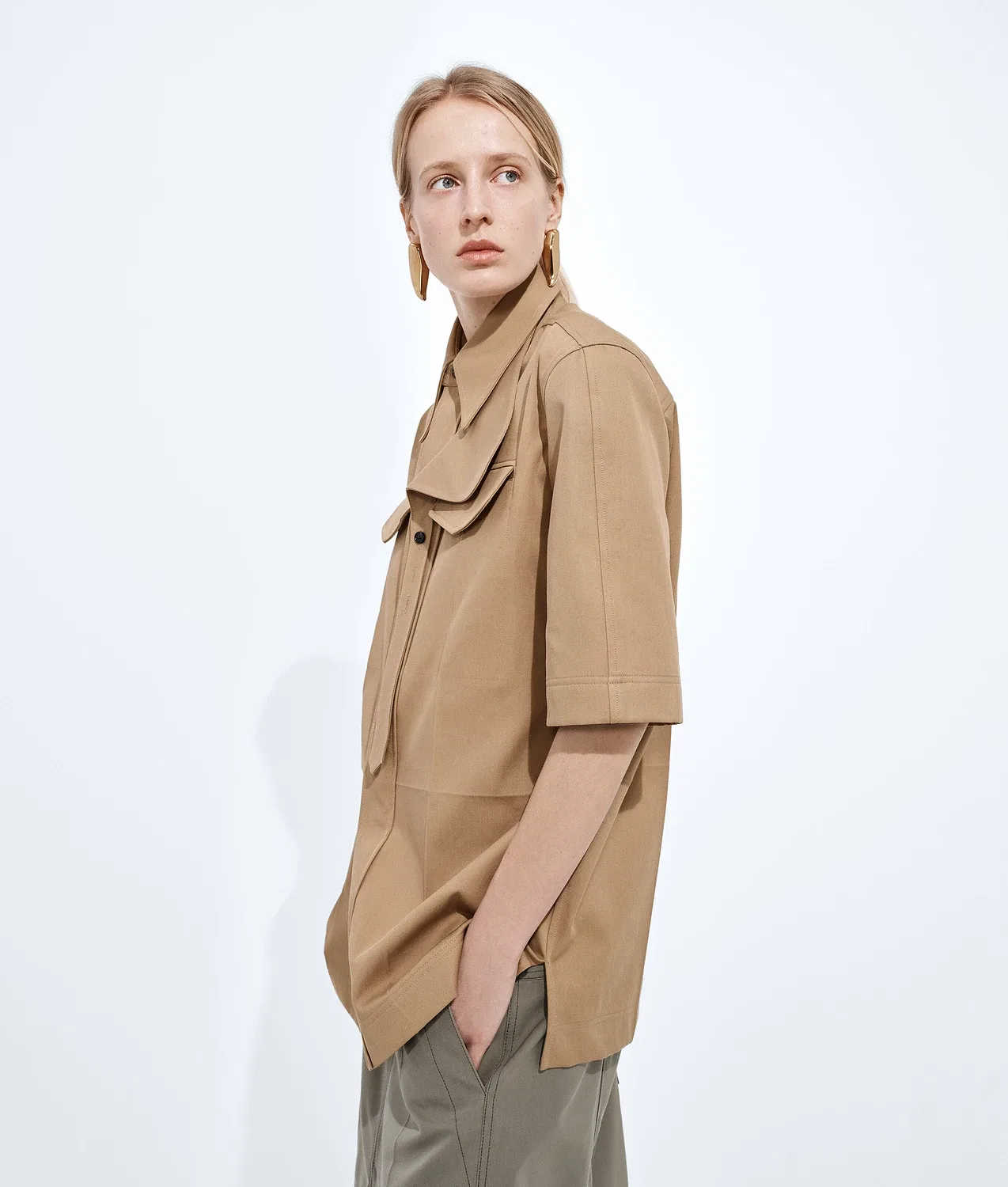 Рубашка из хлопкового твила BOTTEGA VENETA, коричневый — фото 2