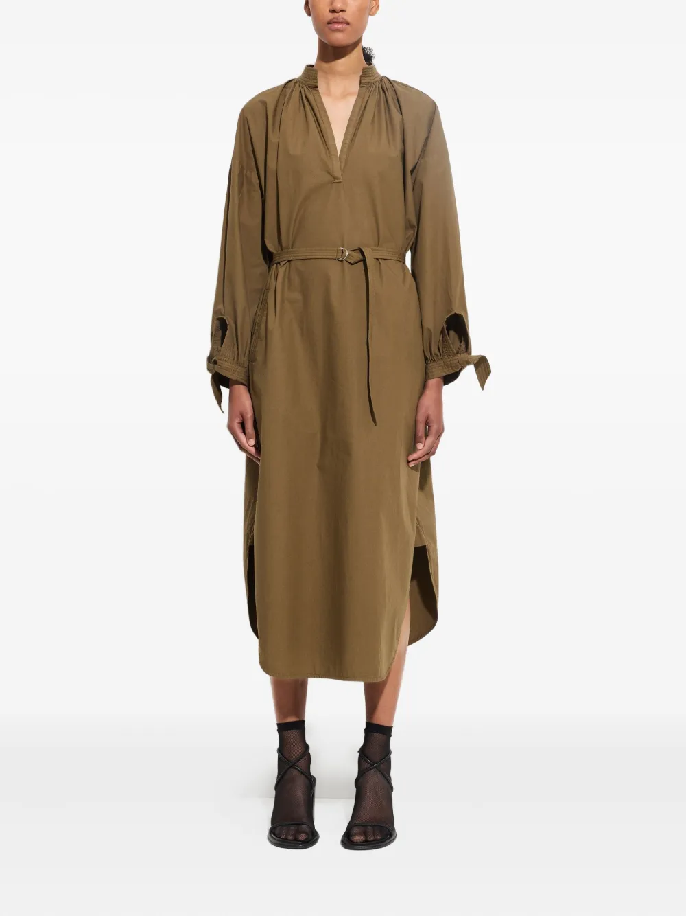 

Платье-рубашка миди Dulcie с завязками на манжетах Christian Wijnants, зеленый