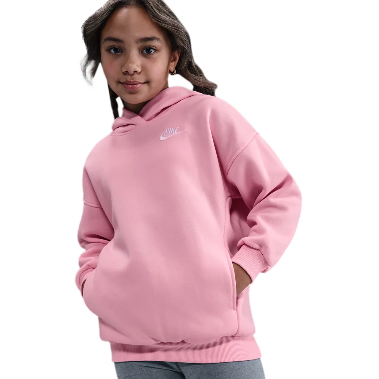 Худи для девочек Club Fleece Oversized PO Nike, цвет Medium Soft Pink/Medium Soft Pink — фото 3