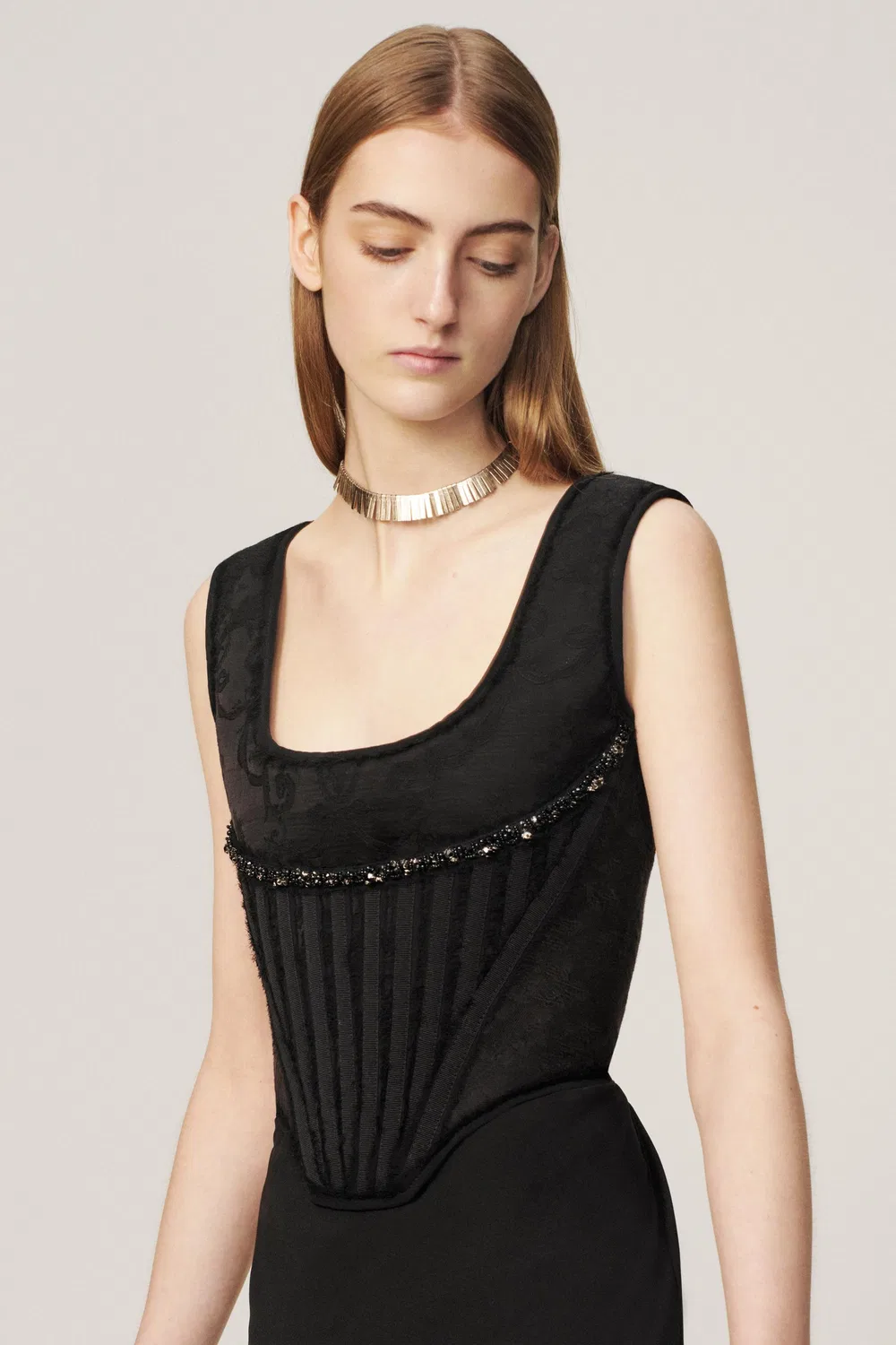 Жаккардовый корсет с бисером ZARA, Black — фото 2