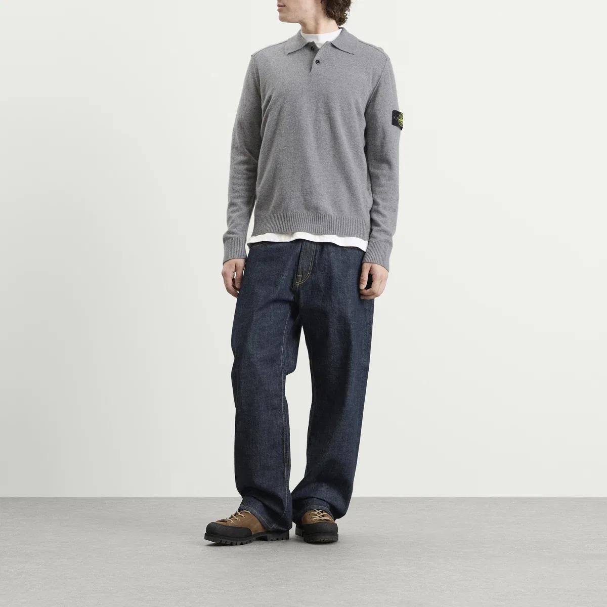 Лонгслив из мериносовой шерсти Geelong Wool Long Sleeve Polo Stone Island, Grey Melange — фото 4
