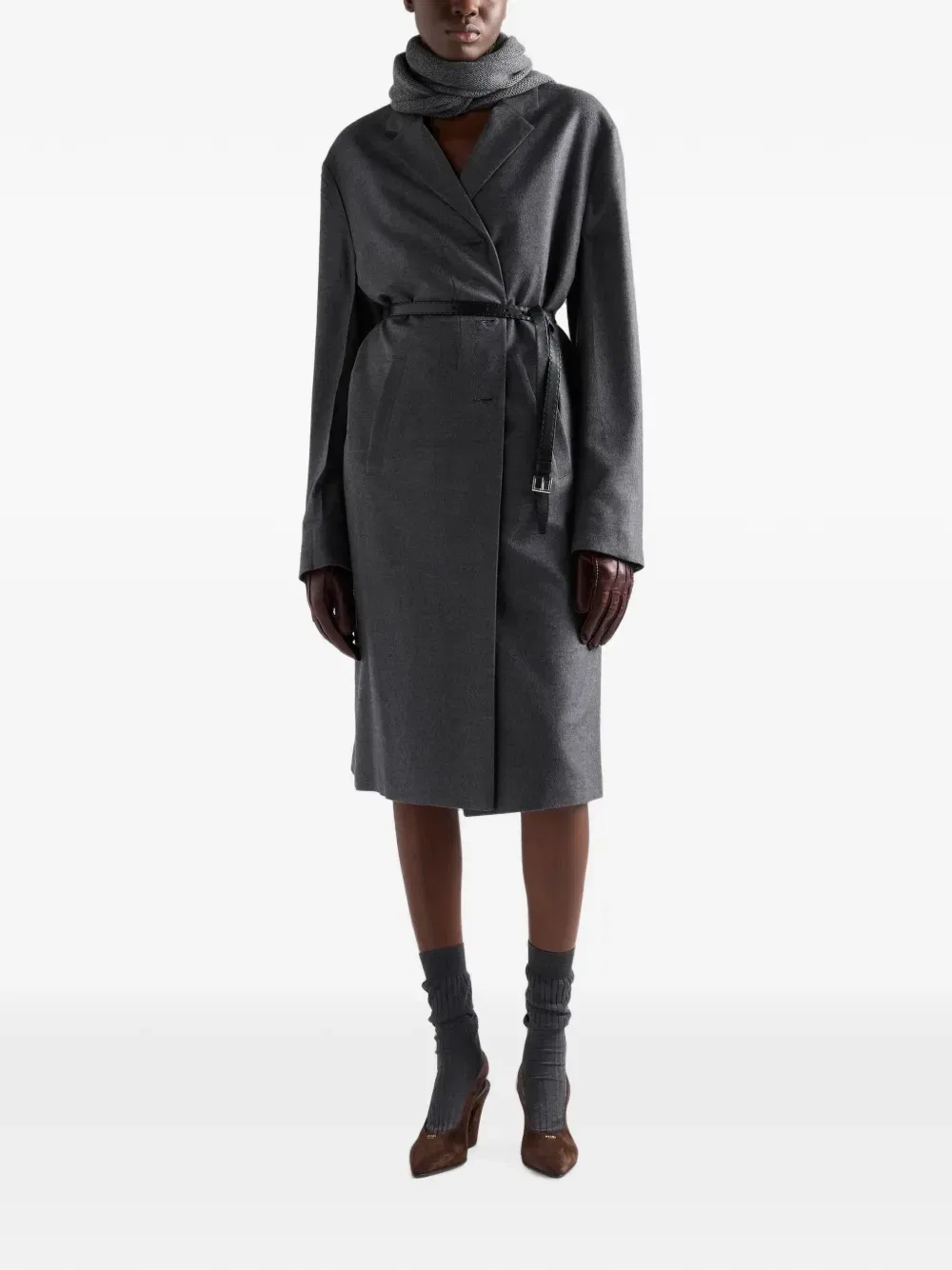 Однобортное пальто из кашемира и шерсти Prada, серый — фото 2
