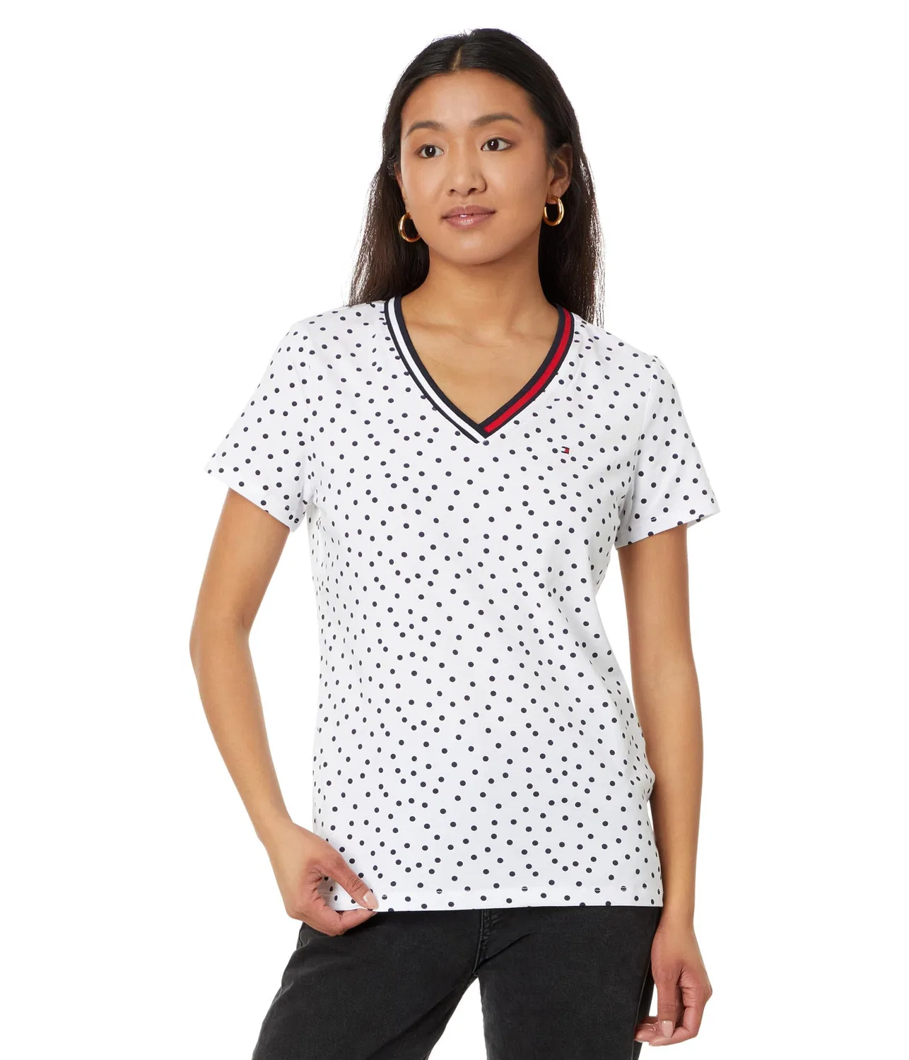 Женская футболка с v-образным вырезом и коротким рукавом DOT Tee Tommy Hilfiger, Bright White/Sky Captain