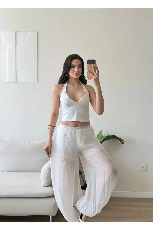 Детские брюки для девочек с широкой штаниной Muslin bubble pants Zoom Butik, White