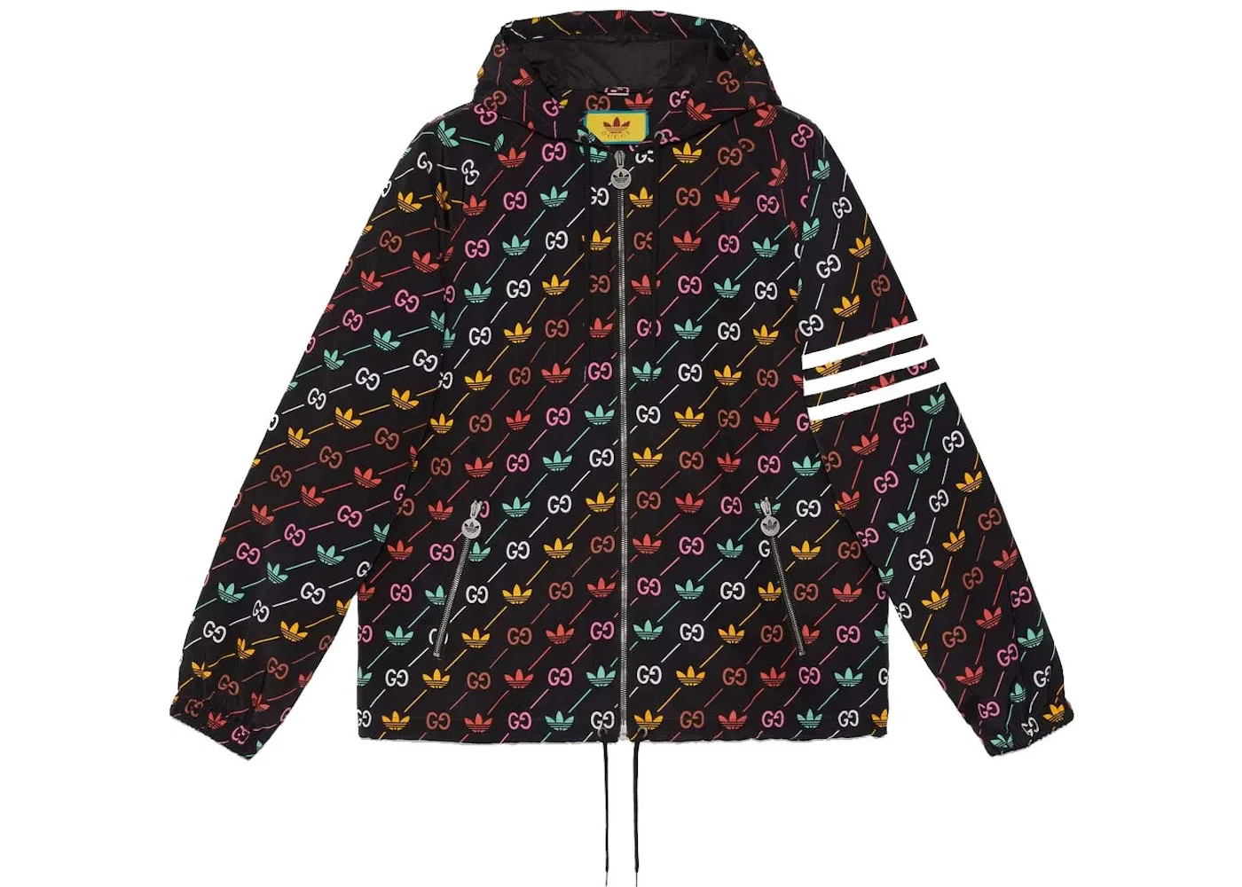 Мужская куртка с принтом Gucci x Adidas GG Trefoil Stripe, Black Multicolor