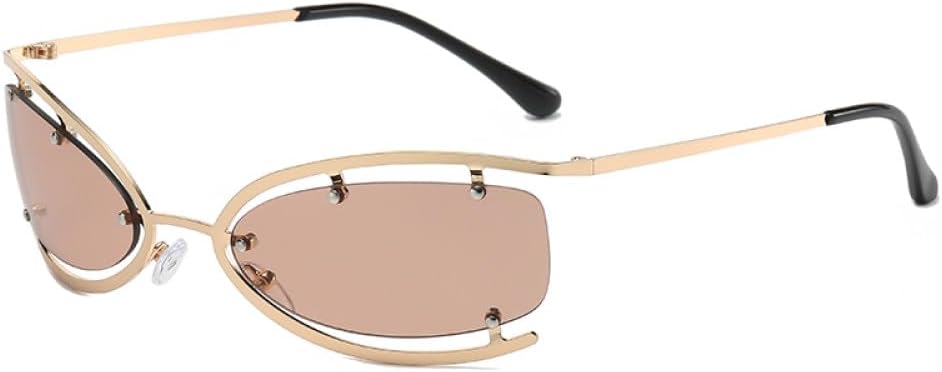 

Полые солнцезащитные очки для женщин в стиле панк, без оправы, очки «кошачий глаз», винтажные очки для вечеринок, защита от УФ-излучения UV400 для женщин и мужчин LANGSER, Gold Tea