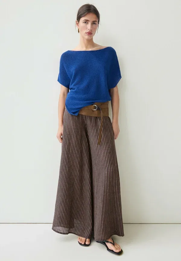Брюки из вискозы и льна Wide leg Massimo Dutti, коричневый — фото 2