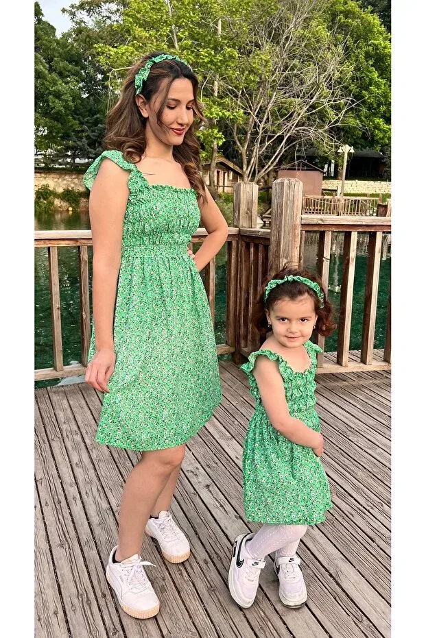 Детское платье для девочек с принтом Tiril tiril mother-daughter combination, Generic Brands, Green — фото 2