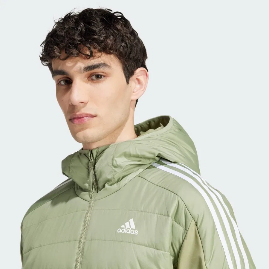 Утепленная куртка с капюшоном Sportswear Essentials 3-Stripes Insulated Hooded Hybrid Jacket adidas, Зеленый — фото 4