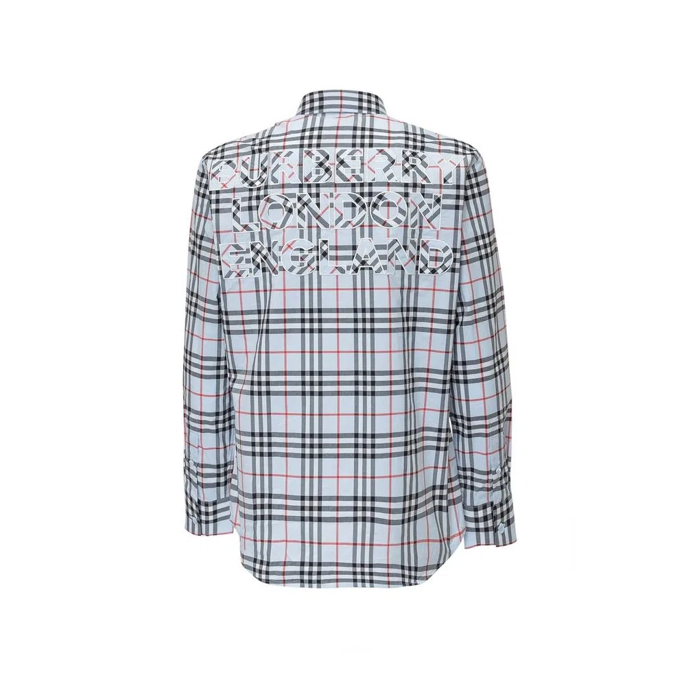 Мужская рубашка с принтом, синяя, Burberry, Blue — фото 3