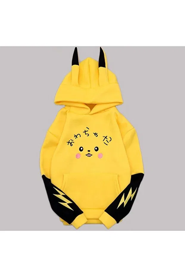 Детское худи для девочек оверсайз с принтом Yellow Pikachu Design Eared Bonbelle, Yellow — фото 2