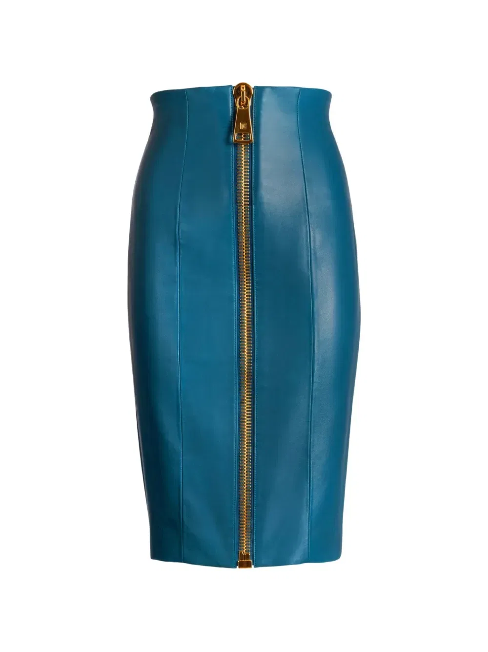 Кожаная юбка на молнии Balmain, синий