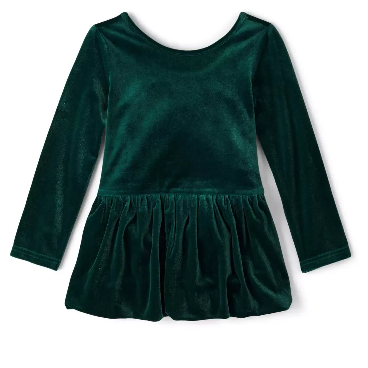 Детское платье для девочек из велюра с длинным рукавом Bubble Dress The Children's Place, Green — фото 2
