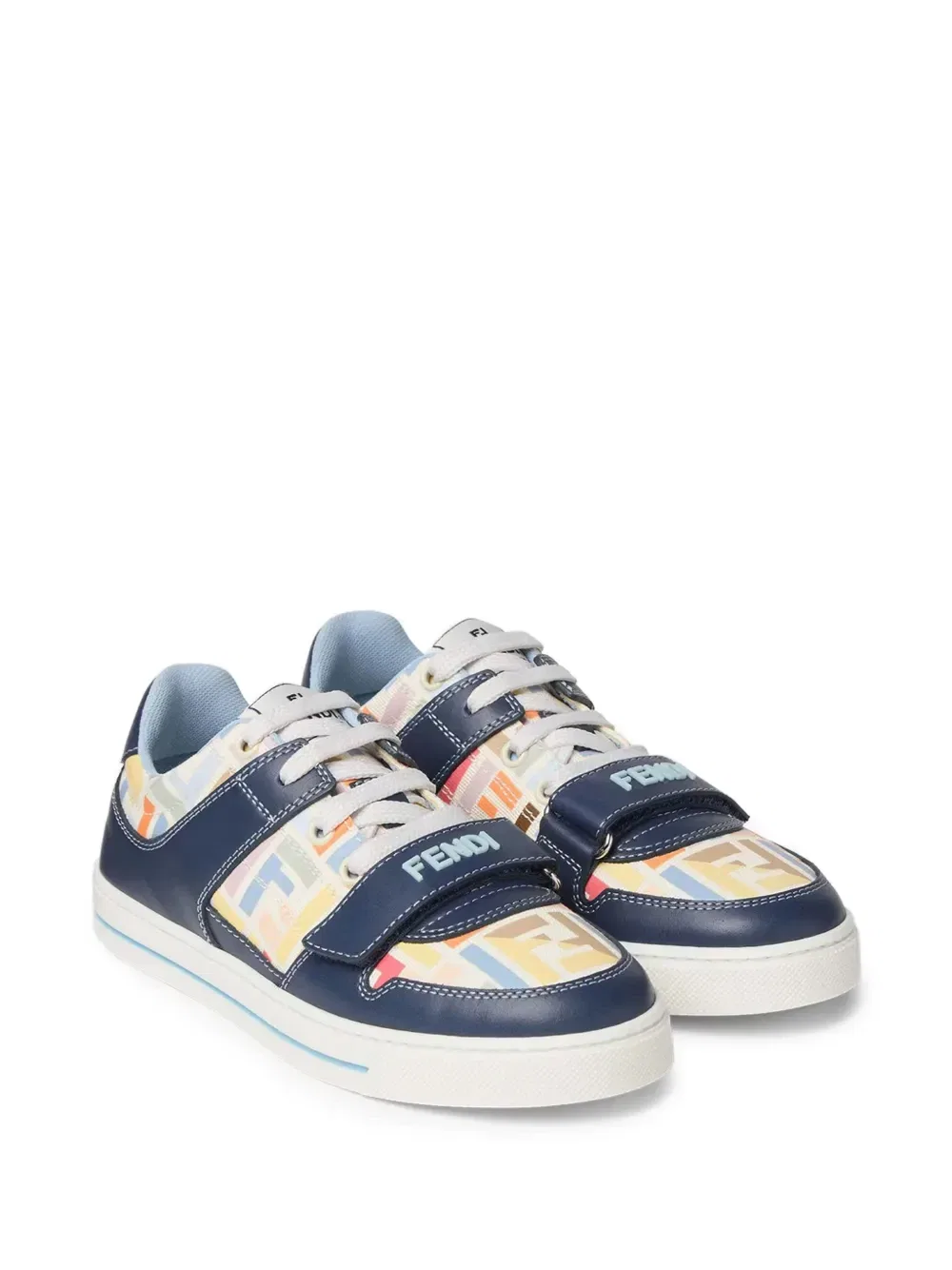 Кроссовки с логотипом FF на липучках Fendi Kids, синий