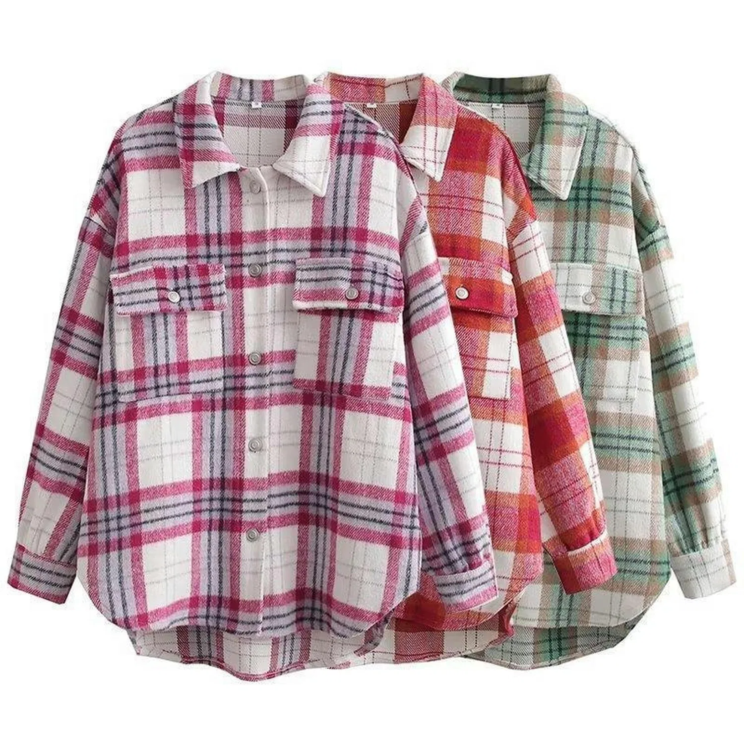 Женское пальто-рубашка с принтом в клетку, с длинным рукавом, модель Plaid Viola, Griglia Viola — фото 2