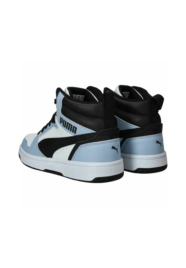 Кроссовки с искусственной кожи и текстиля Rebound v6 mid jr, Puma, White Snow Mountain Blue Black, белый/черный/синий — фото 4