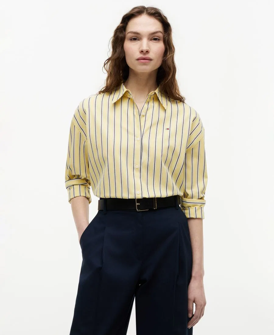 Женская рубашка свободного кроя с длинным рукавом Tommy Hilfiger, Licorice Stripe Citronella