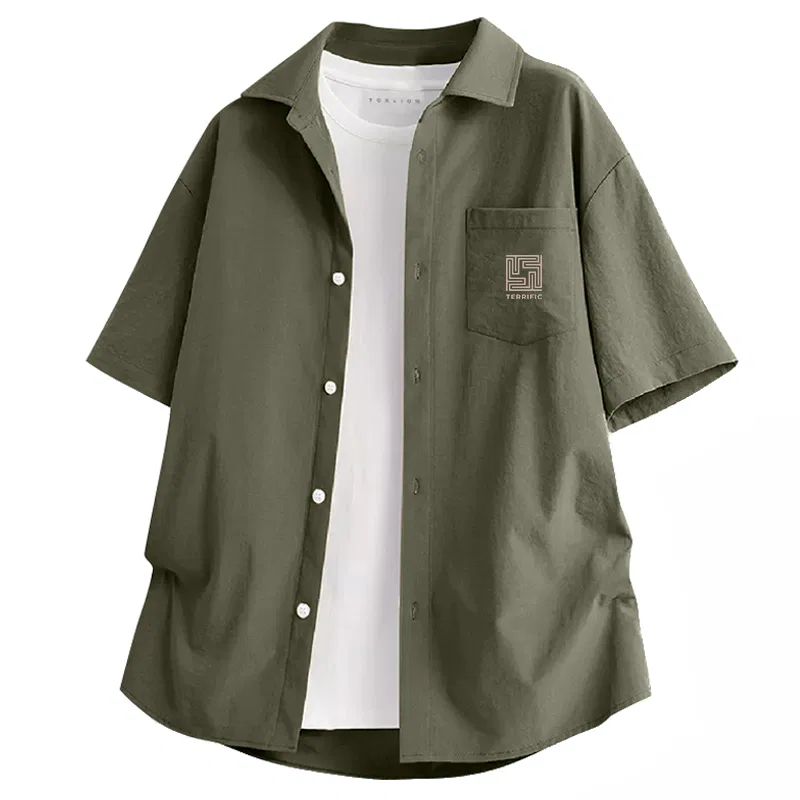 Детская рубашка с коротким рукавом из льна Tonlion, Цвет: Ice Silk Breathable Army Green