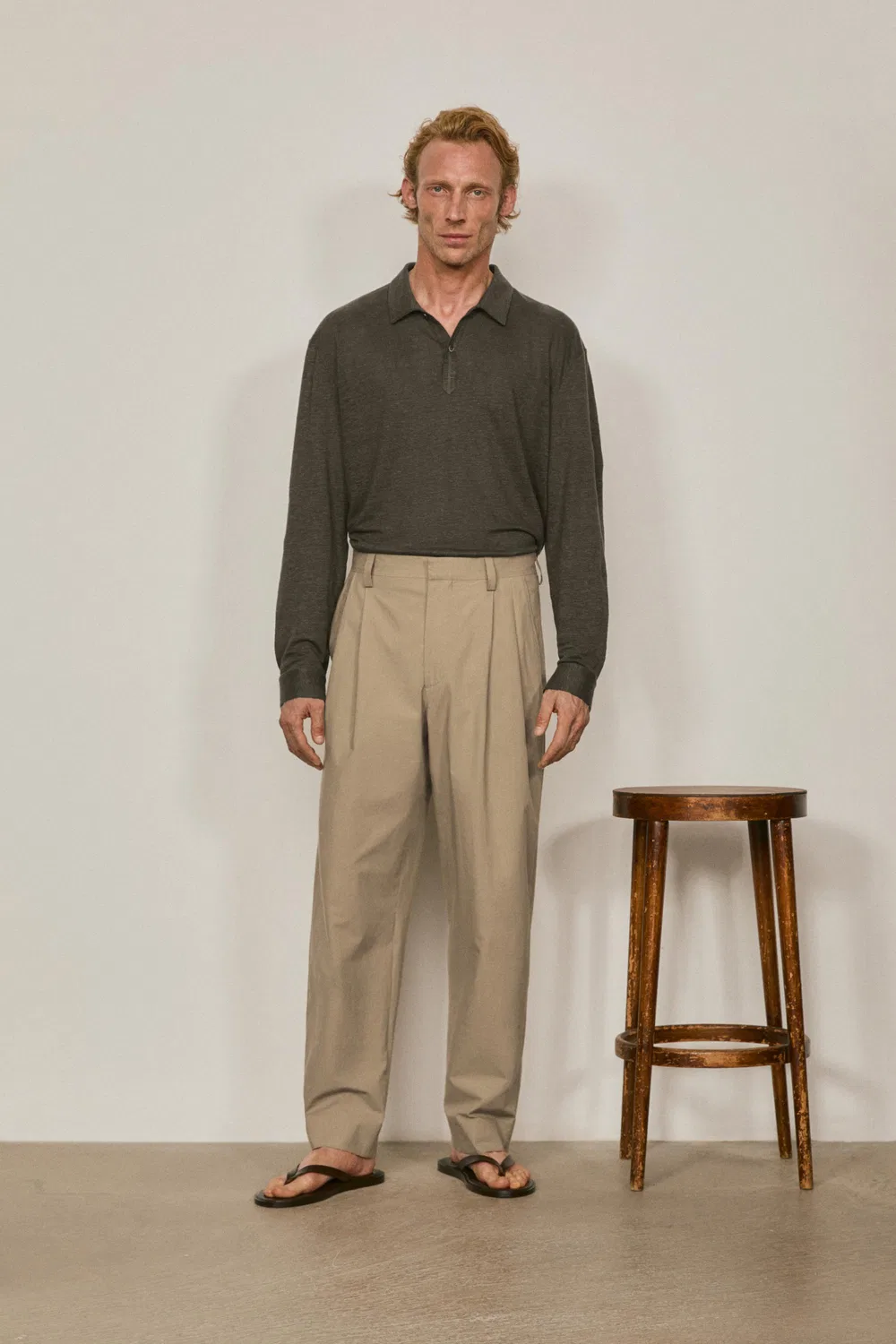 Брюки из хлопкового поплина с вытачками - лимитированная серия Massimo Dutti, Ochre