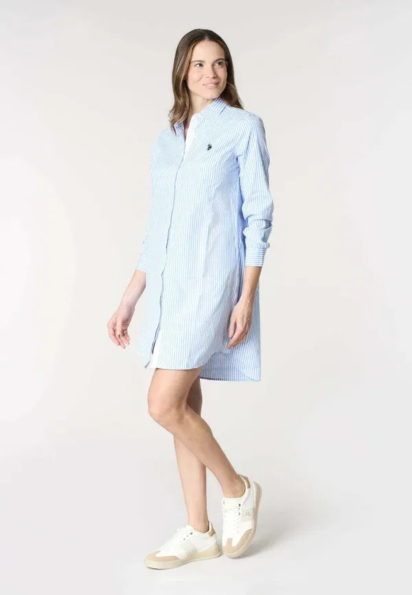 Платье-рубашка из полосатой ткани, модель A maniche lunghe in a righe - shirt dress, U.S. Polo Assn., бирюзовый — фото 2