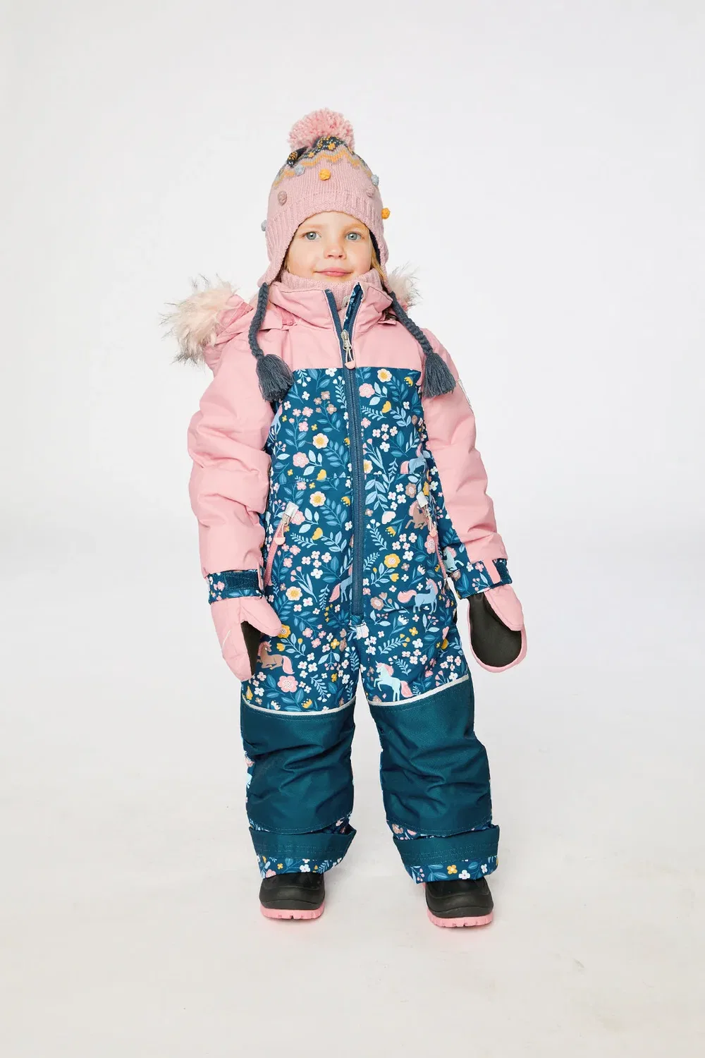 Детский комбинезон зимний утепленный с принтом единорога Discover Deux par Deux, Blue and Pink Unicorn Print — фото 4