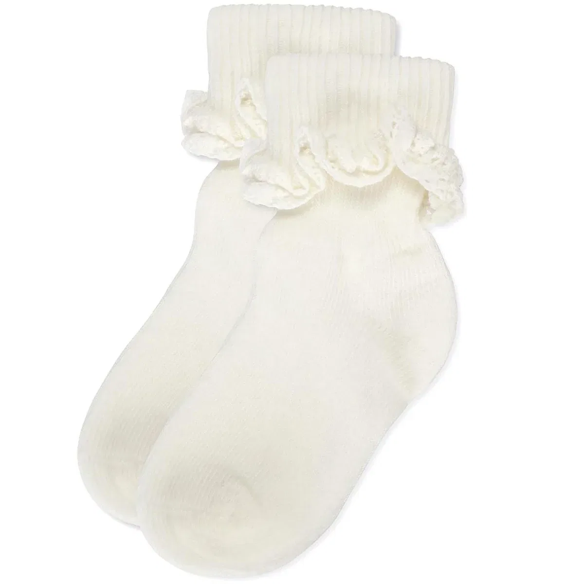 Детские носки для девочек хлопковые с оборкой Memoi LEGWEAR, Ivory — фото 3