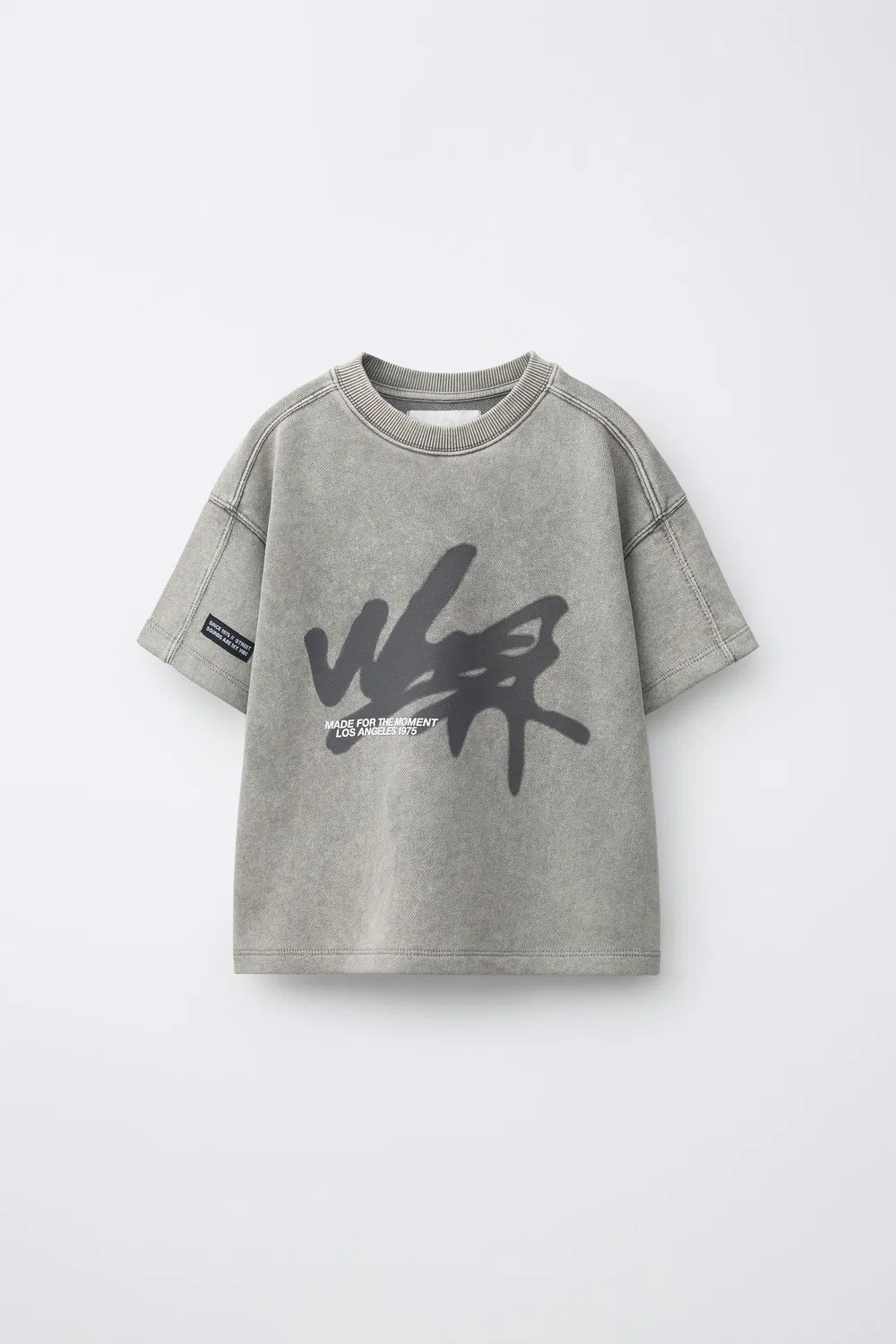 Футболка с эффектом выцветания и граффити ZARA, Grey