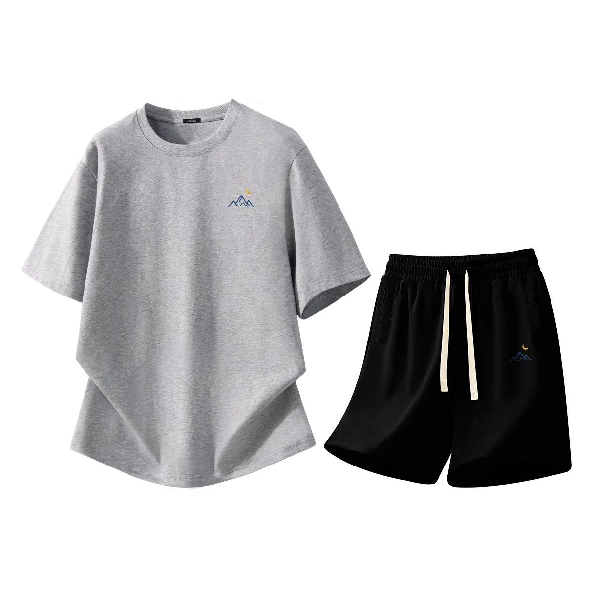 Детский комплект спортивной одежды с принтом Moon Bend Mountain MINISO, Heather Gray And Black