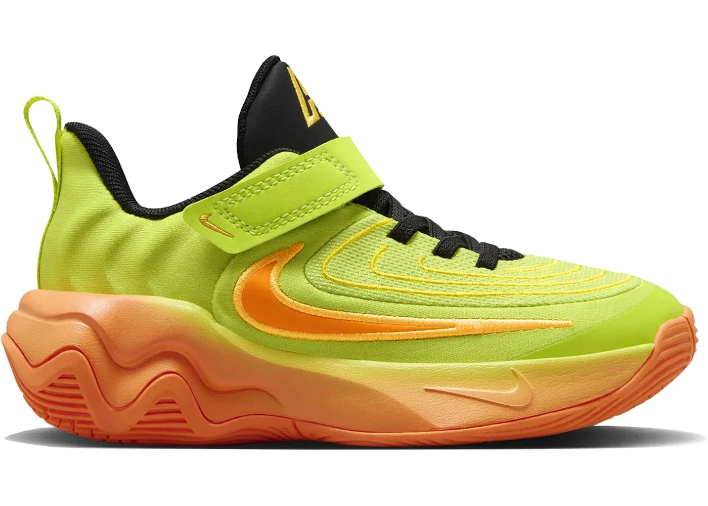 Детские кроссовки для мальчиков с принтом Nike Giannis Immortality 4, Color: Cyber/Sundial/Lightning/Bright Mandarin