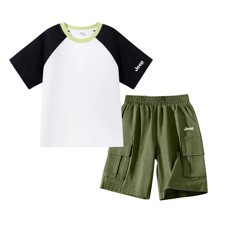 Детский спортивный комплект с принтом, Jeep, Black/E White Text Lower Left Sleeve K-Army Green/E White Logo Silicone K