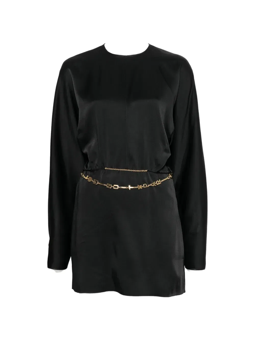Мини-платье с открытой спиной и цепочками Saint Laurent, черный